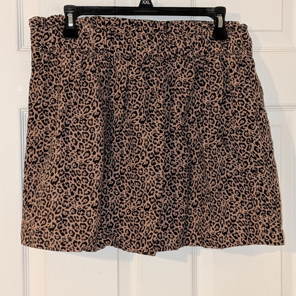 American Eagle Leopard Print Cotton Linen Mini Skirt Tan Black Large L